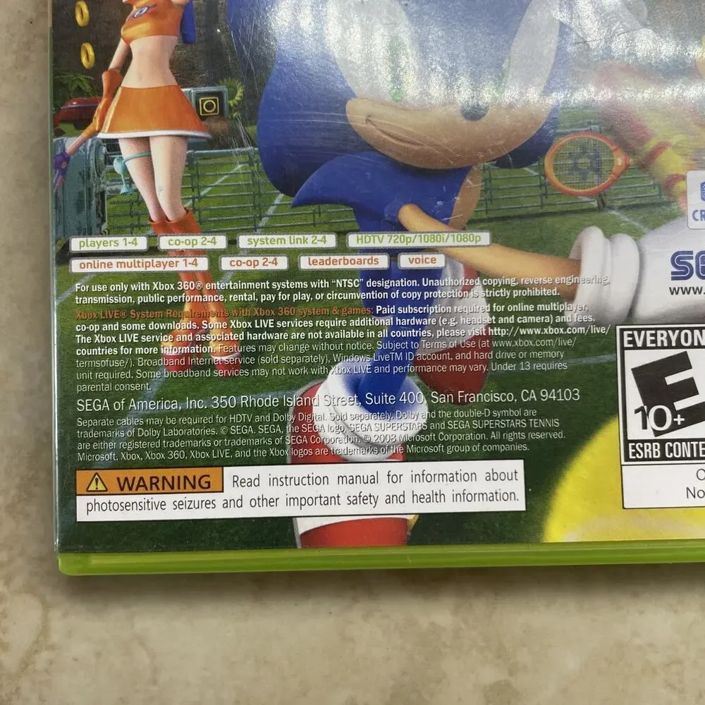 Game Sega Superstars Tennis Xbox 360 2008 Tested Works Sonic